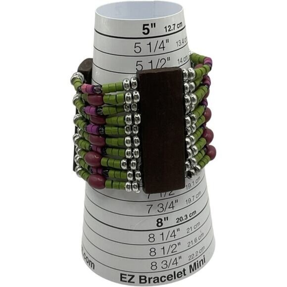 Handcrafted Bohemian Multicolor Beaded Stretch Cuff Bracelet - Picture 2 of 4